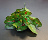 Ramură decorativă artificială cu frunze verzi cu nervuri roșii, 35cm